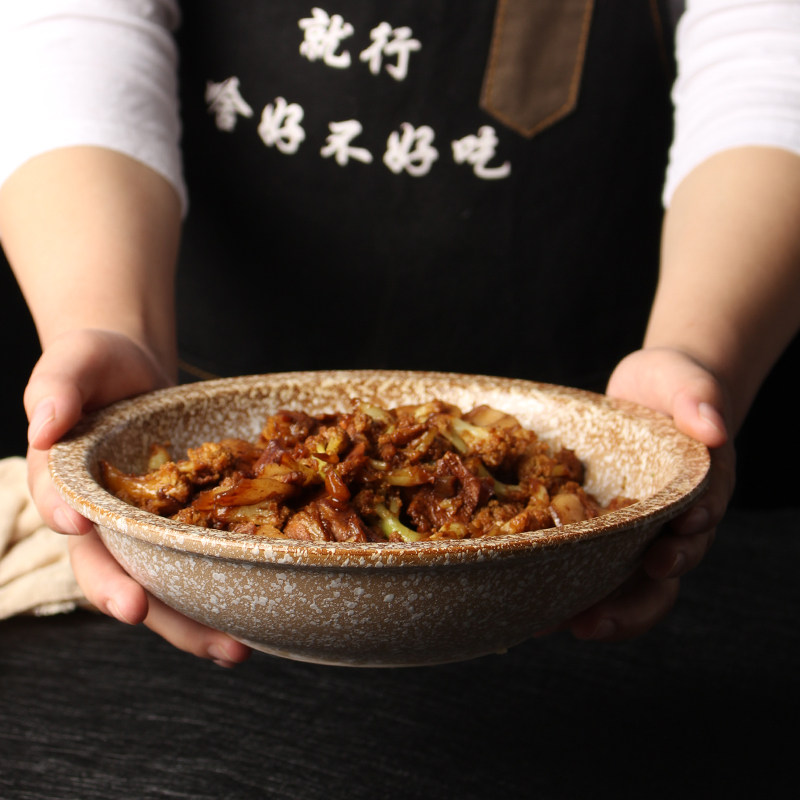 Japanese-style deep plate dinner plate household plate commercial dumpling plate ceramic creative round edge soup plate and wind plate