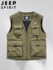 吉普男士工装马甲2025新款春秋季户外钓鱼背心休闲多口袋宽松坎肩
