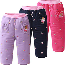Winter girls warm cotton pants female baby new cotton clip thick wear trousers bear childrens windproof pants