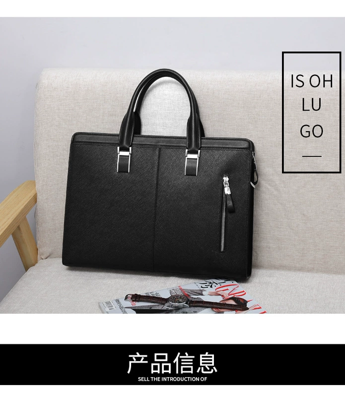 Hoa da hàng mẫu túi nam da thật Túi xách nam da bò 14 inch kinh doanh đeo chéo Messenger cặp công sở