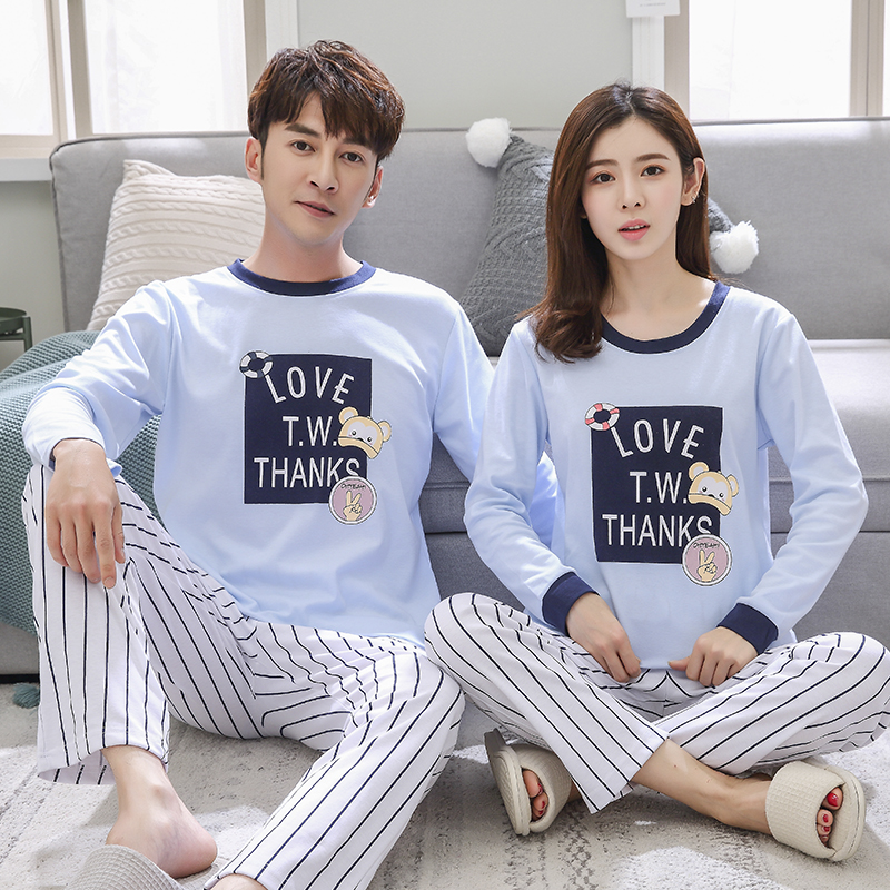 Bộ đồ ngủ cotton mùa xuân và mùa thu dài tay của phụ nữ có thể được mặc bên ngoài phiên bản Hàn Quốc của bộ đồ mùa thu nam phục vụ nhà mùa đông cotton đồ bộ mặc nhà cao cấp hàn quốc