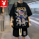 Playboy, шелковая футболка с коротким рукавом, комплект, летняя одежда, оверсайз, подходит для подростков