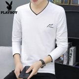 Playboy, осенний демисезонный трендовый хлопковый приятный телу лонгслив, в корейском стиле, V-образный вырез