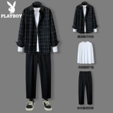 Playboy, летняя рубашка, комплект, трендовый лонгслив, в корейском стиле, 3 предмета, короткий рукав