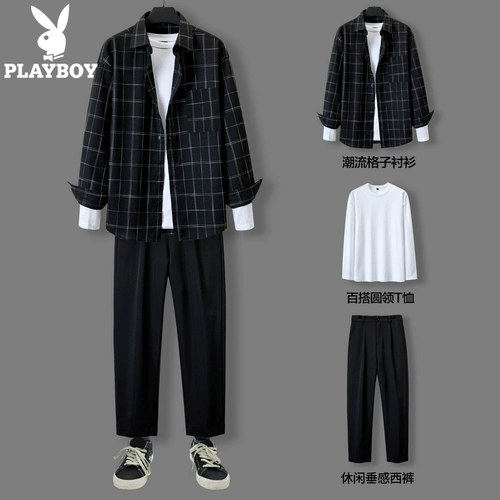 Playboy, летняя рубашка, комплект, трендовый лонгслив, в корейском стиле, 3 предмета, короткий рукав