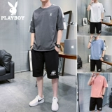 Playboy, тонкая универсальная шелковая футболка с коротким рукавом, модный трендовый хлопковый комплект, оверсайз