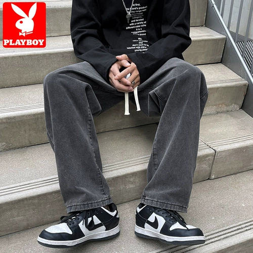 Playboy, тонкие черные джинсы, демисезонные повседневные брюки, в американском стиле, свободный прямой крой