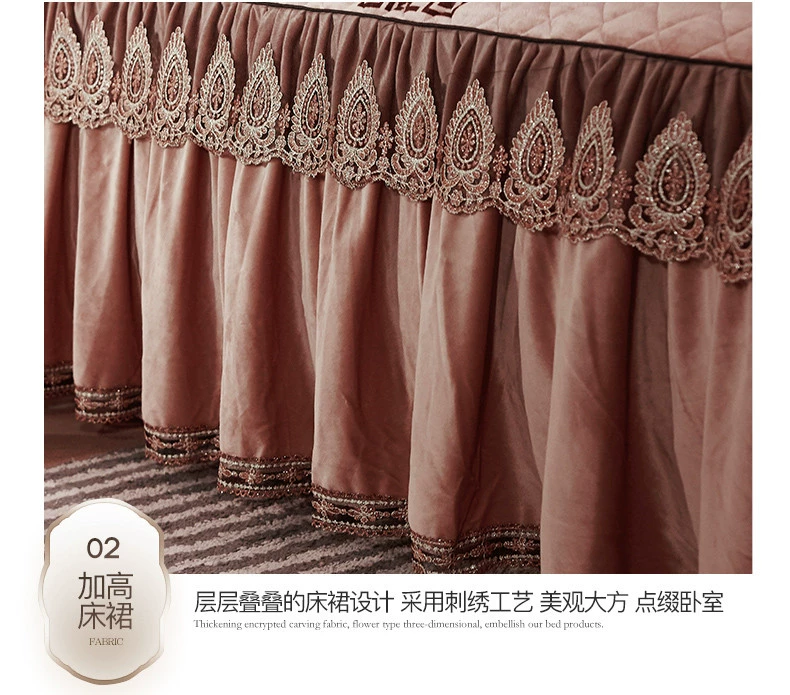 Continental bông nhung pha lê giường váy ren bedspread dày ấm áp mùa đông ngắn sang trọng đôi giường bìa trượt 1.8 - Váy Petti