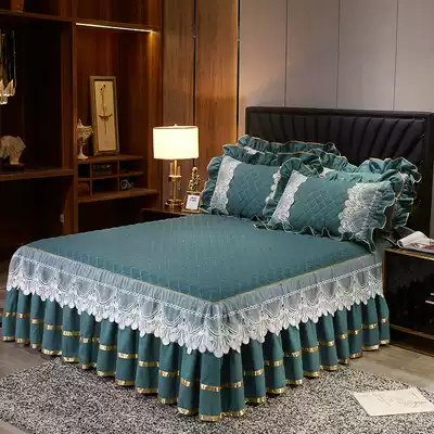 European-style solid color lace cotton lace dress 1 5 thickened Simmons bed set 1 8 m non-slip single double bed cover