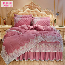 Bedding Crystal velvet bed skirt four-piece set thick warm double quilt cover bed set non-slip bedspread 4-piece set