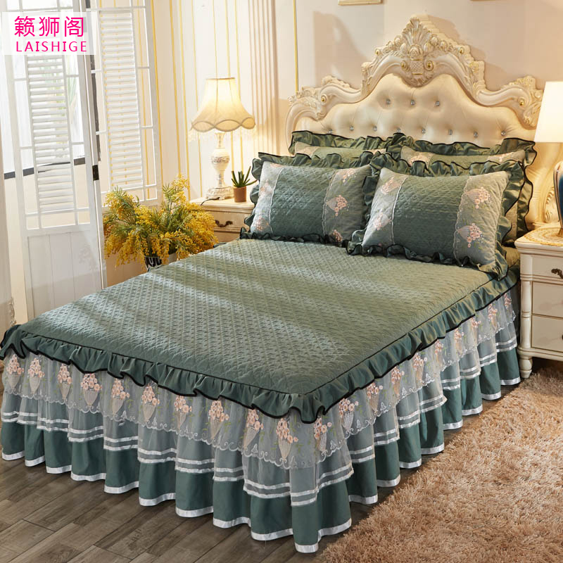 European-style quilted lace bed skirt type non-slip Simmons bedspread thickened double bed single bed cover bed cover 1 5 1 8