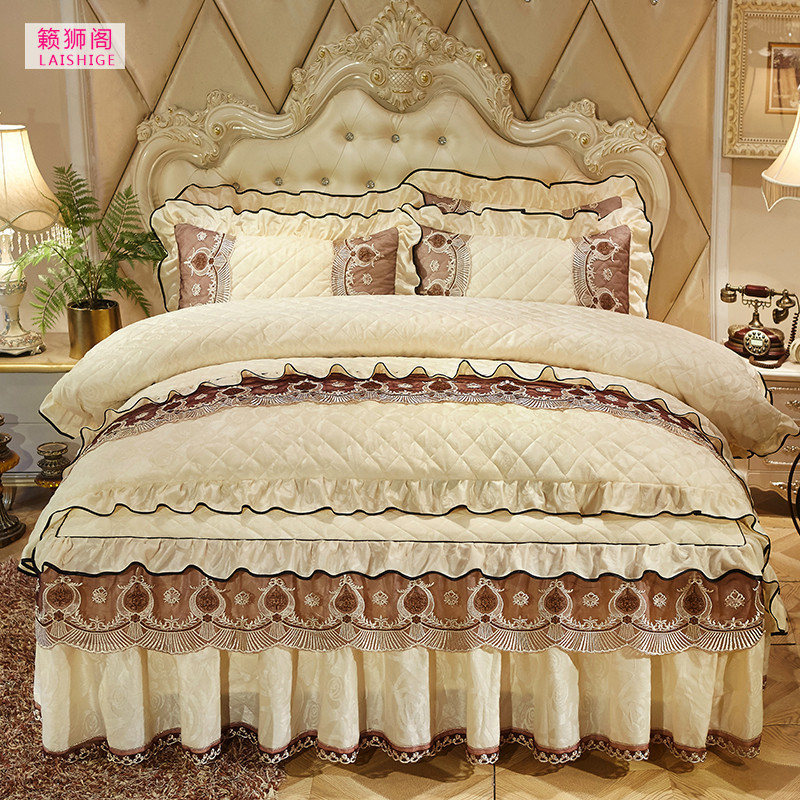 Thickened velvet bed skirt four-piece set 1 8 2m double Simmons bed cover lace quilt cover 4-piece set