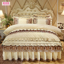 Thickened Velvet Bed Skirt Four-Piece Set 1 8 2 m Double Simmons Bed Set Lace quilt cover Bed Cover 4-piece