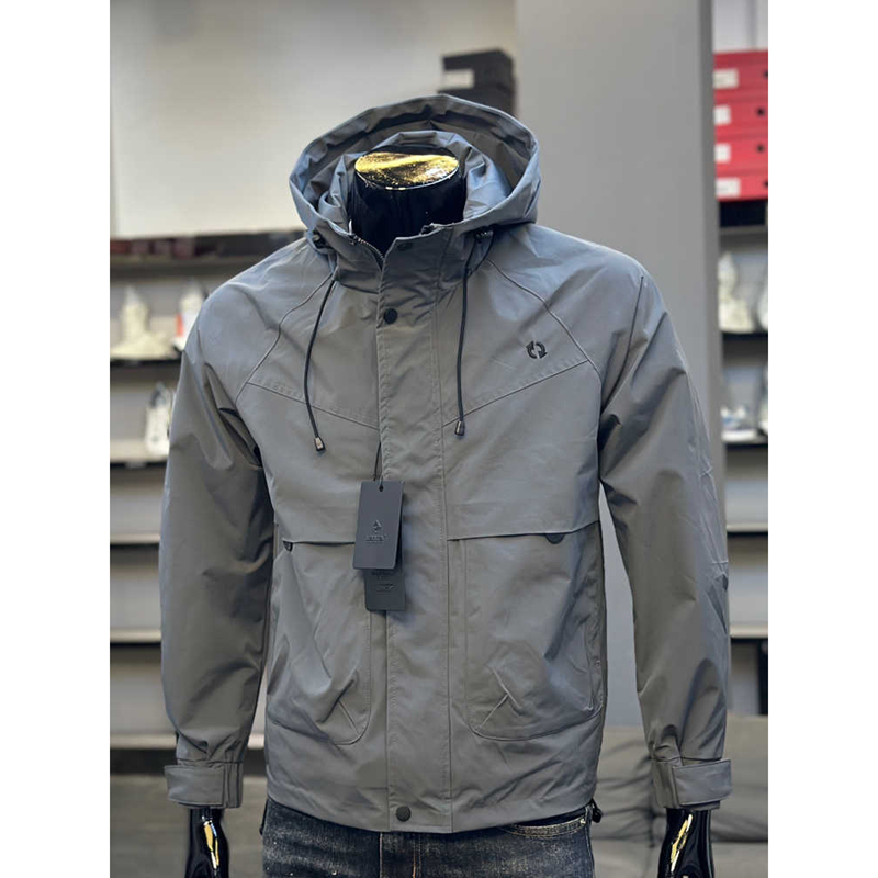 Autumn Hooded Jacket for Men, Spring Gray Slim-Fit Trendy Brand Youth Casual New Outdoor Top