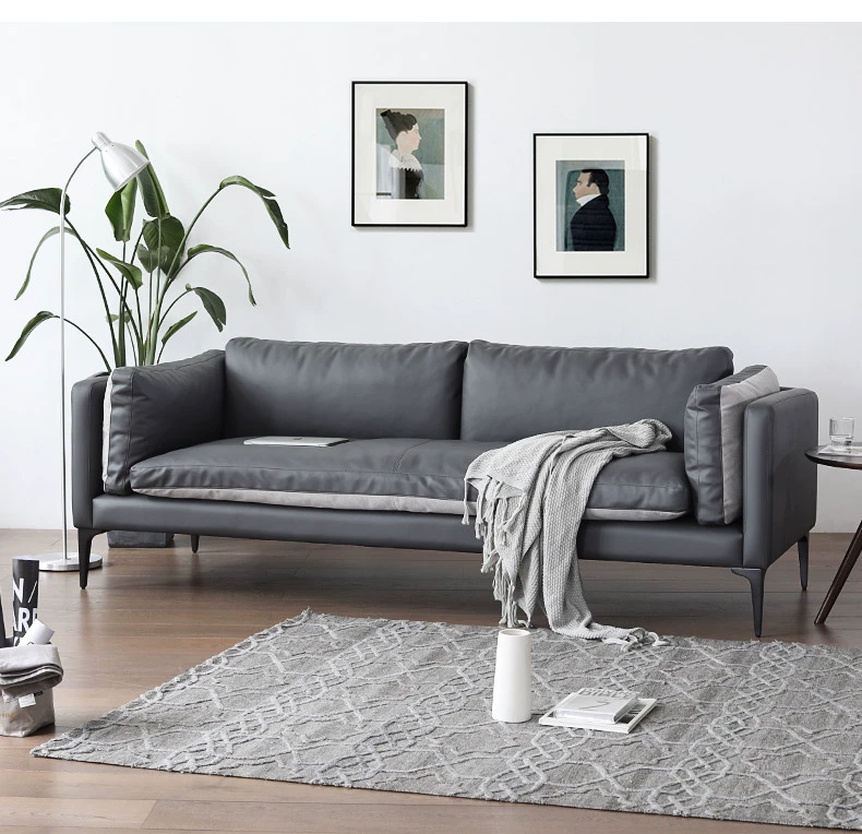 Sofa da Bắc Âu căn hộ nhỏ hiện đại tối giản phòng khách đồ nội thất bằng da không da ba ghế màu xám da nghệ thuật - Ghế sô pha