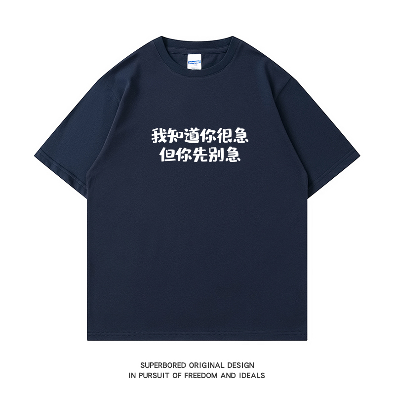 I Know You'Re in a Hurry. Funny and Humorous Text Printed Short-Sleeved T-Shirt for Men, Summer Pure Cotton, Loose Round Neck Half-Sleeve