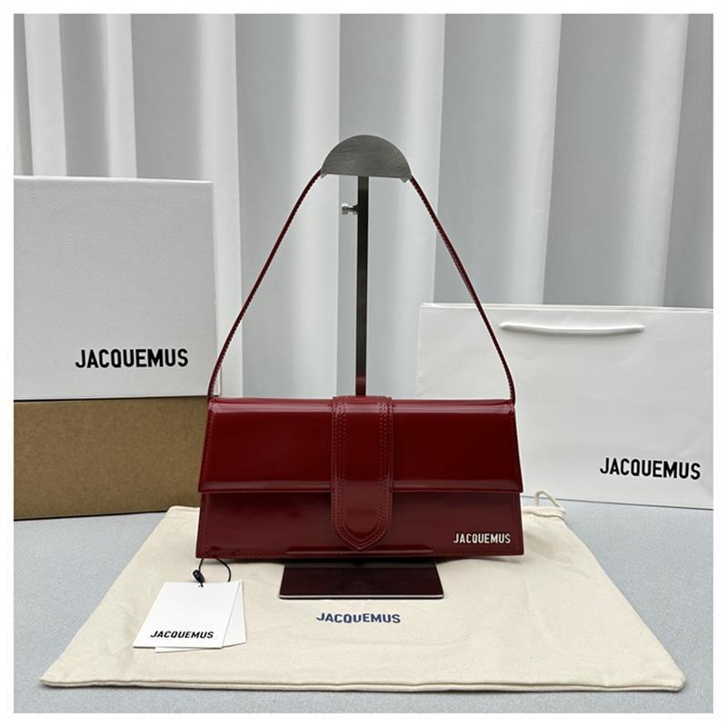 Authentic French Jacquemus Handbag, High-End Niche Smooth Shiny Leather Women's Shoulder Bag, Underarm Bag