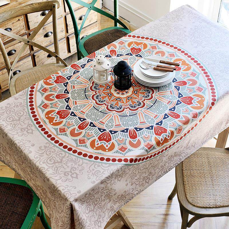 Rectangular table tablecloth fabric waterproof and oil-proof disposable placemat tea table tablecloth ethnic style square table cotton linen tablecloth