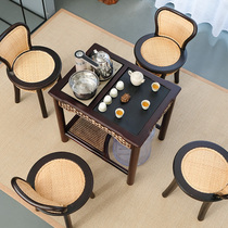  Rattan balcony tea table and chair combination Household small tea table Simple modern light luxury style small solid wood Kung Fu tea table
