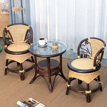 Balcony Small Table And Chairs Casual Natural Real Vine Chair Vines Chair Three Sets Rotating Light Lavish Small Home High Back Minimis