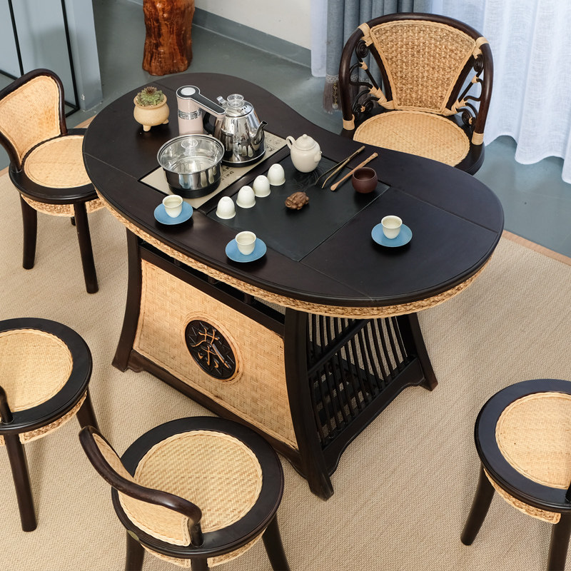 Rattan balcony tea table and chair combination solid wood home small tea table simple modern new Chinese style Zen Kung Fu tea table