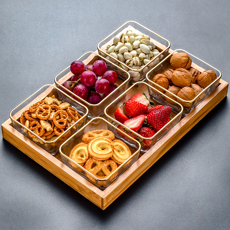Glass Fruit Pan Snack Pan Home Creative Living Room Tea Table Lower Afternoon Tea Dried Fruit Candy Refreshments Pan parquet 