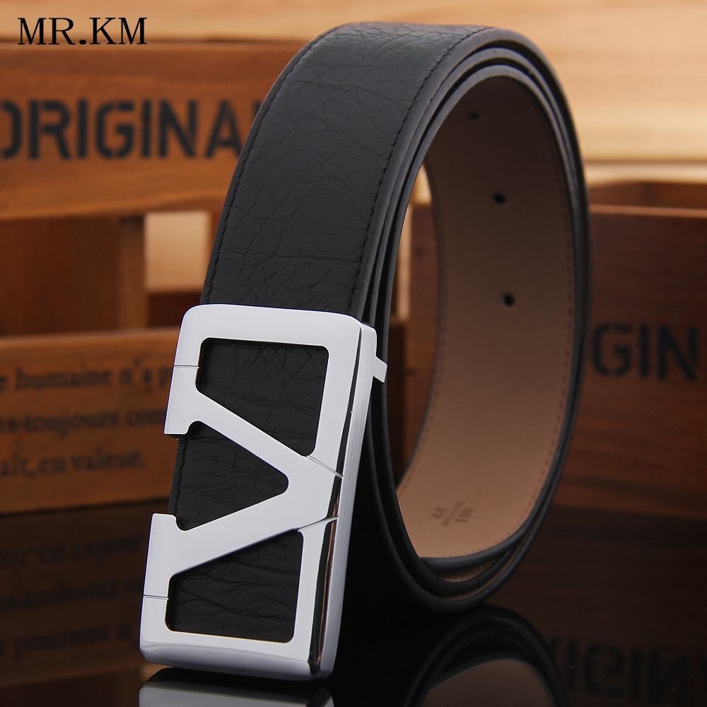 MR KM belt men's V-shaped copper head leather with scrub bottom smooth buckle belt trendy fashion