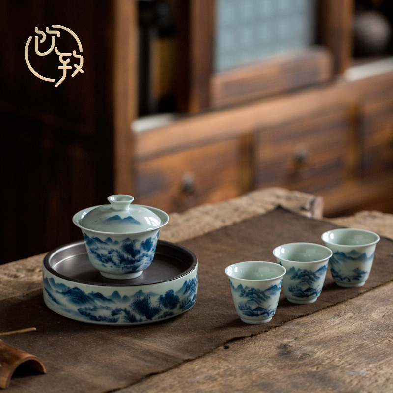 Ultimately responds to high - end glair of jingdezhen blue and white porcelain restoring ancient ways tureen large hot three single cup to make tea bowl