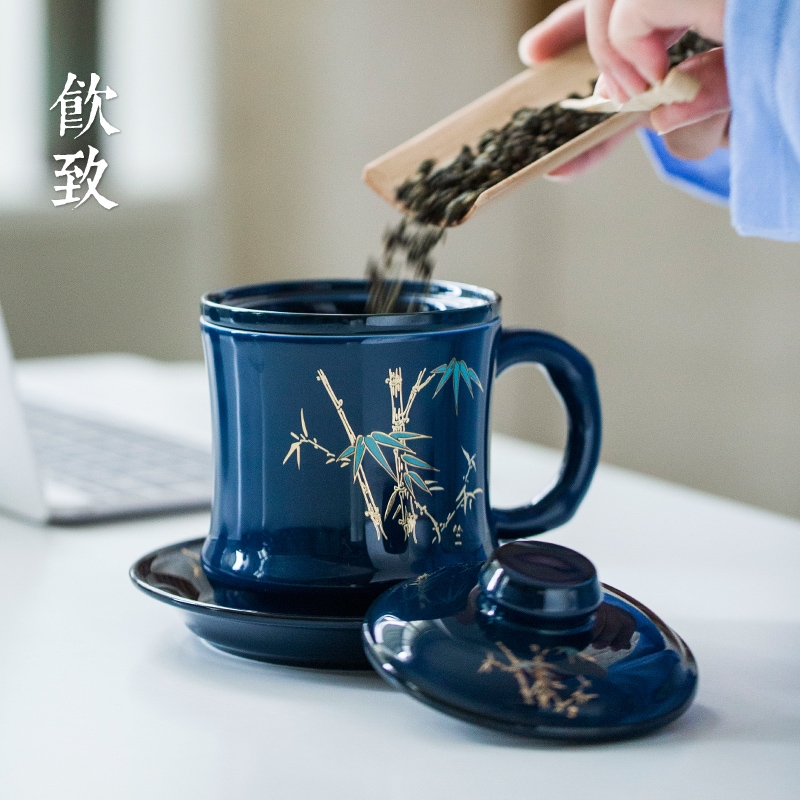 Ultimately responds to filter the tea cups separator filter glass ceramic with cover glass office tea cup four times