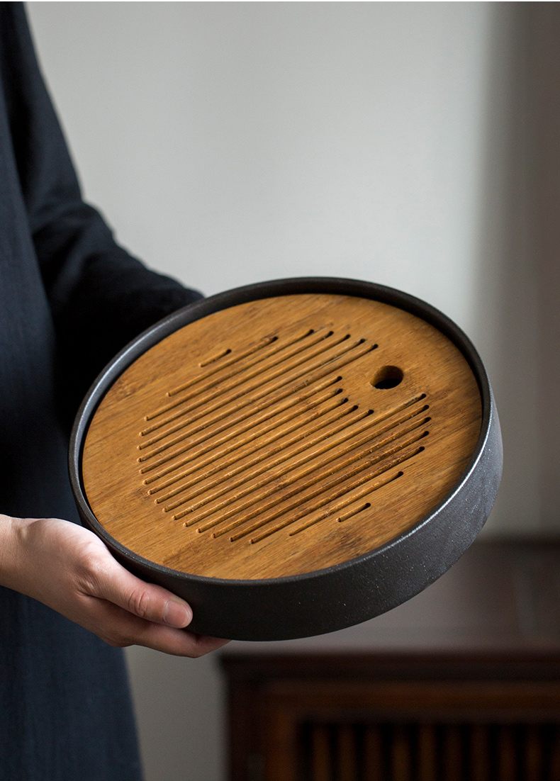 Ultimately responds to tea tray of black ceramic dry plate of household water storage type small tea table is contracted kung fu tea tea tray