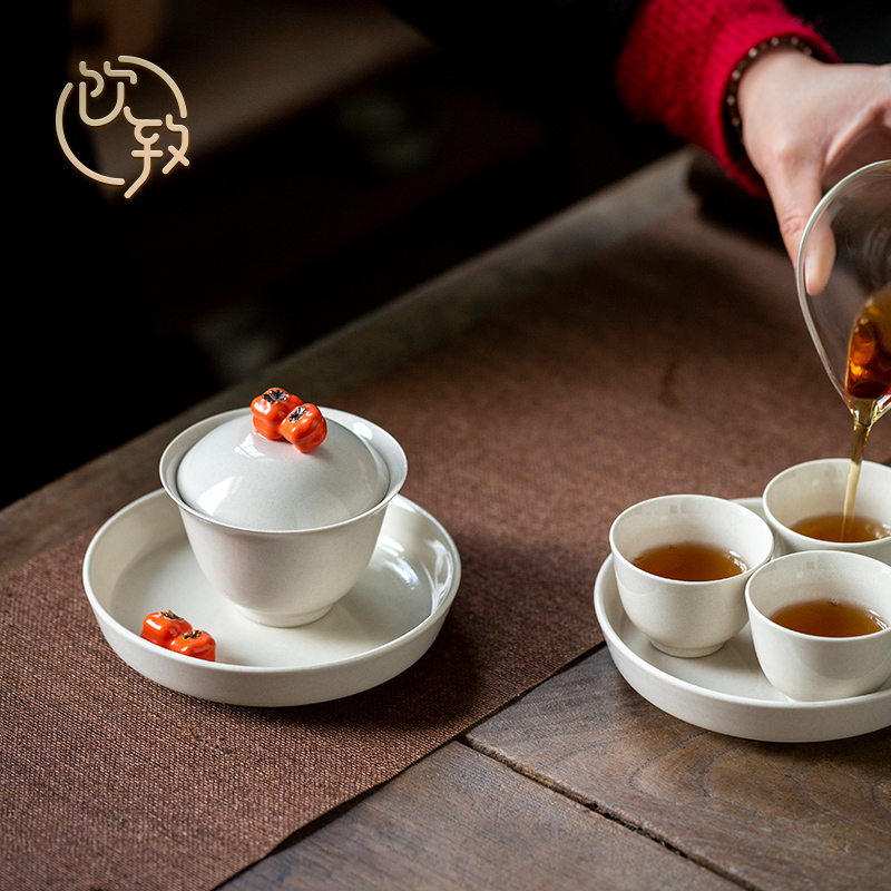 Ultimately responds to plant ash glaze manual tureen jingdezhen domestic tea tea set is not a single three cups of the bowl bowl