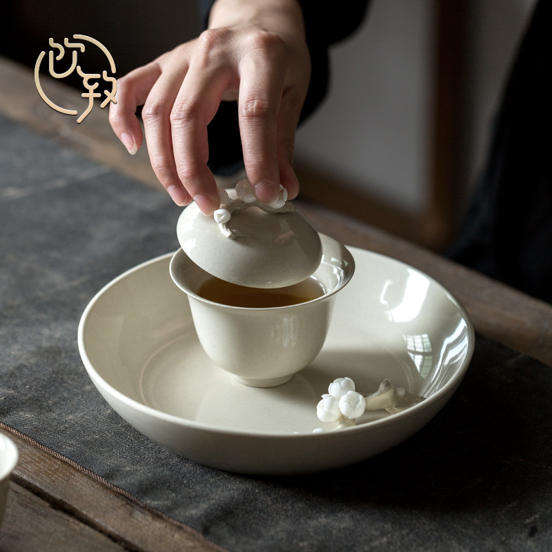 Ultimately responds to jingdezhen Chinese style tea tray manually plant ash pinch flower a pot of bearing dry mercifully machine dry fruit bowl tea pot holder