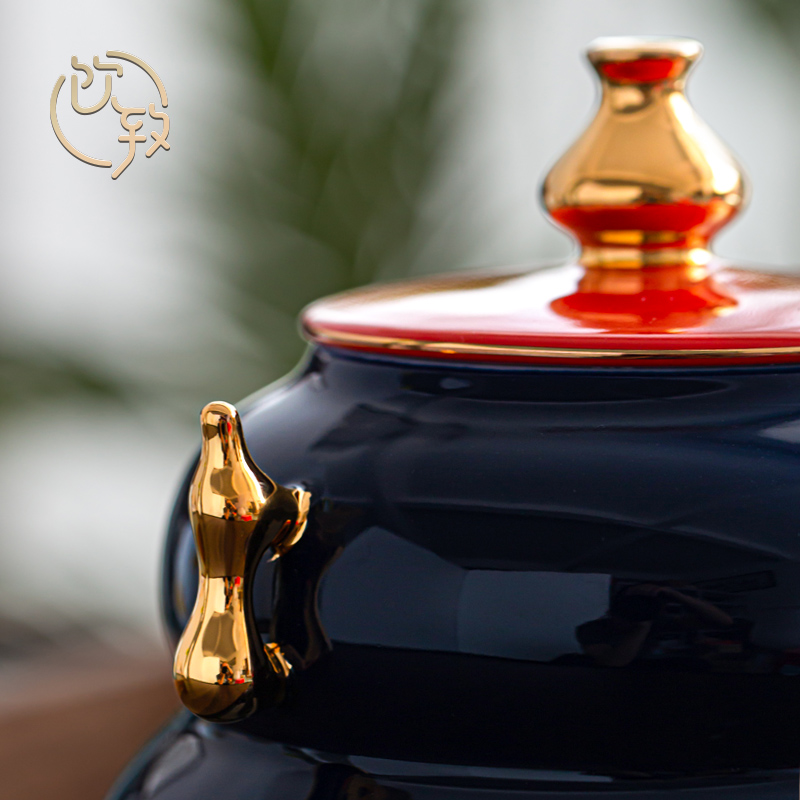 Ultimately responds to fu lu tea pot ceramic tea warehouse creative storage POTS with retro household large seal storage tank