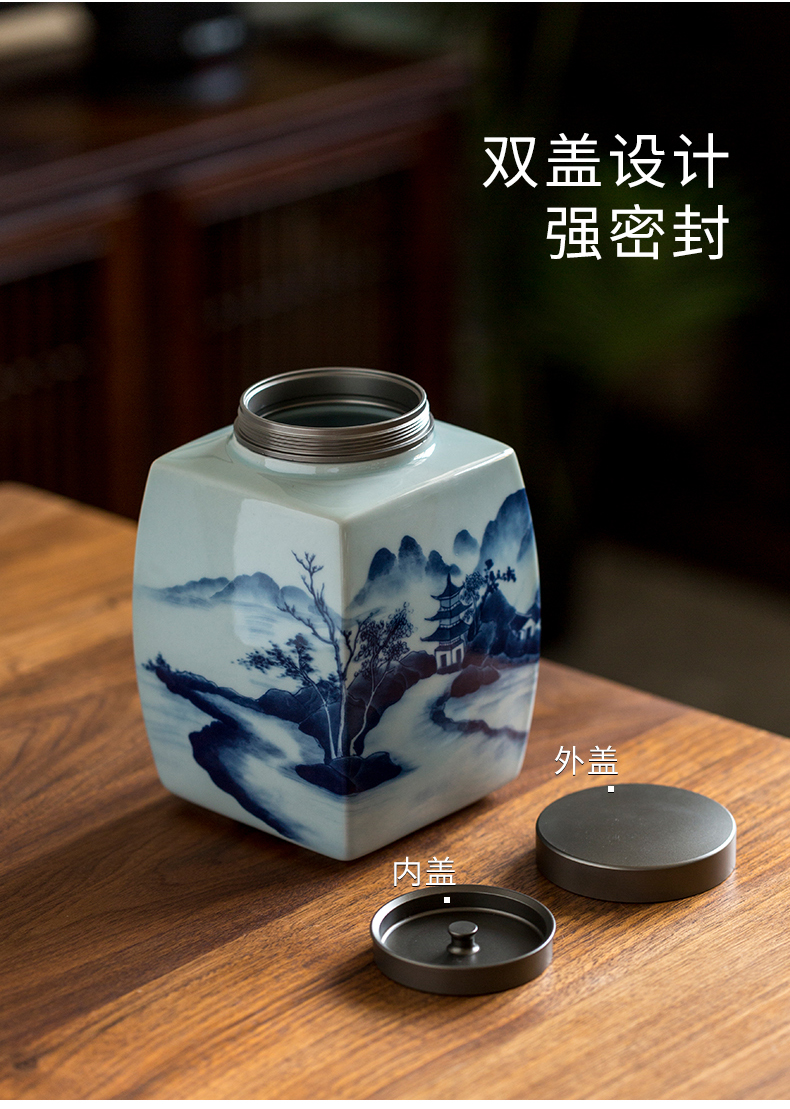 Ultimately responds to hand - made ceramic deposit receives large blue and white porcelain tea pot storage tank jar archaize ceramic seal tea warehouse