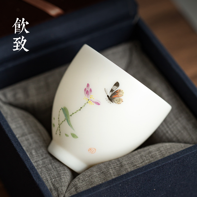Ultimately responds to dehua white porcelain single CPU full checking ceramic sample tea cup large master cup tea set personal cup single CPU