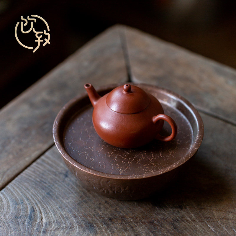 Drink to hand-made pure copper Jianshui retro copper tea slag bucket Japanese-style tea set accessories with lid water pot dry brewing table pot bearing