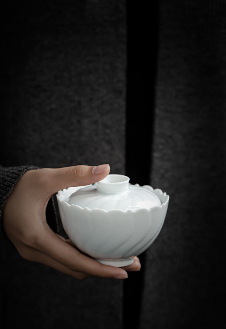 Make tea drinking three to tureen tea cups to jingdezhen ceramic bowl, single is not a hot celadon kung fu tea set