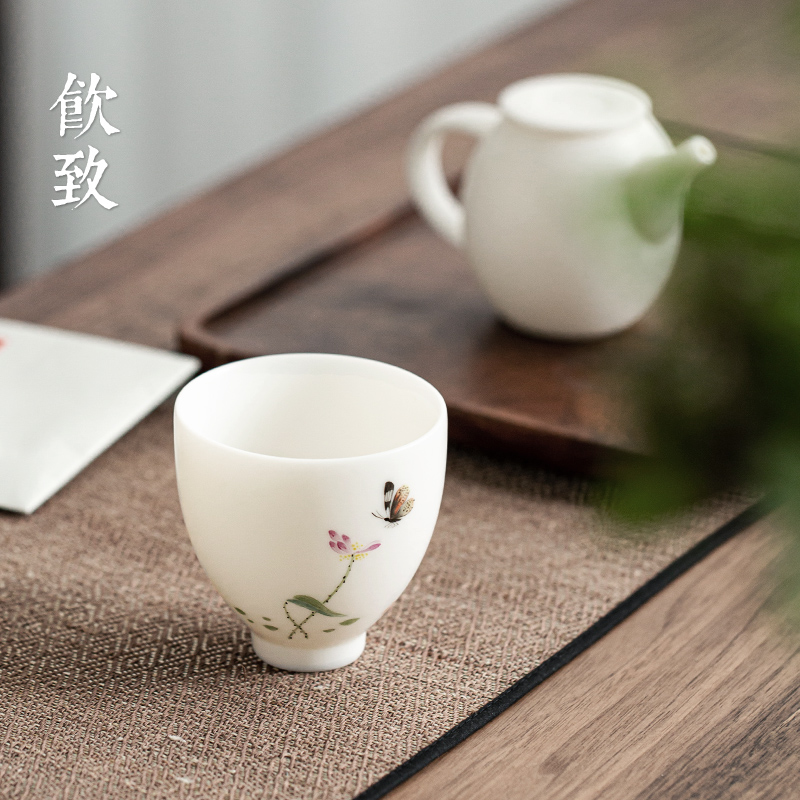 Ultimately responds to dehua white porcelain single CPU full checking ceramic sample tea cup large master cup tea set personal cup single CPU