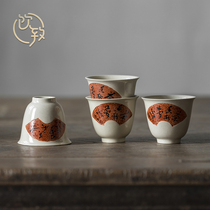 Drinking Grass Wood Grey Glazed Handwritten Straw Book Tea Drinking Cup Single Handmade Home Masters Cup Kongfu Tea With Single Cup Trumpet