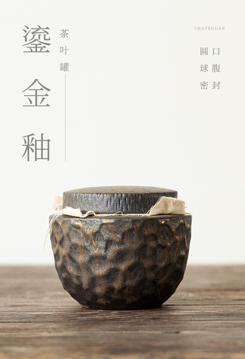 Ultimately responds to the gold large tank storage of jingdezhen ceramic tea POTS manually coarse pottery tea warehouse home tea tea