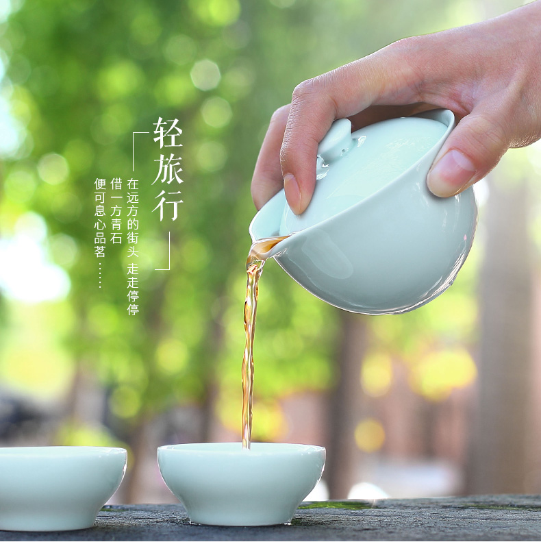 Ultimately responds to shadow celadon travel tea set a pot of two cups of portable package mini ceramic kunfu tea contracted to crack a cup