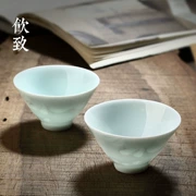 Uống đến Jingdezhen Shadow Celadon Khắc Kung Fu Teacup Bộ ấm trà bằng gốm 茗 Cup Cốc lớn Master Cup Đơn - Trà sứ