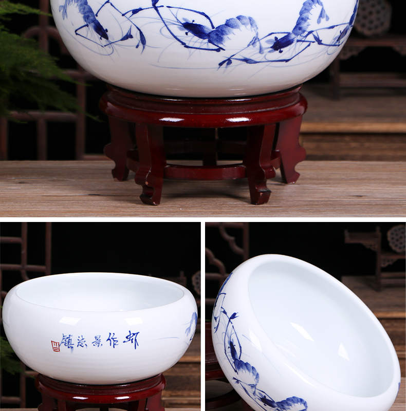 Art spirit of jingdezhen ceramic aquarium home sitting room small tortoise cylinder fish bowl goldfish bowl lotus lotus cylinder basin