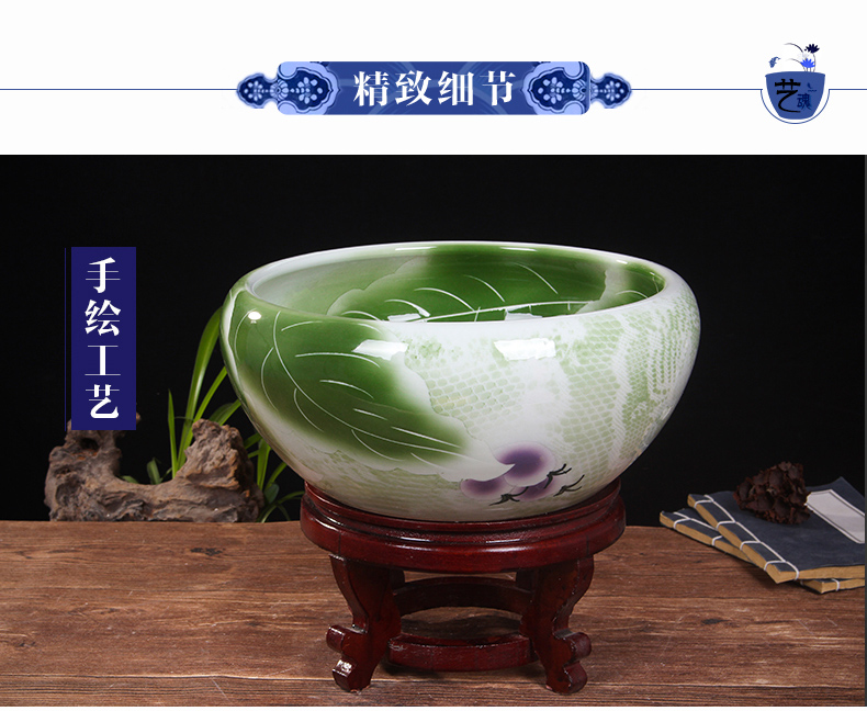 Jingdezhen ceramic aquarium turtle cylinder goldfish bowl of the big tank water lily bowl lotus lotus cylinder cylinder furnishing articles in the living room