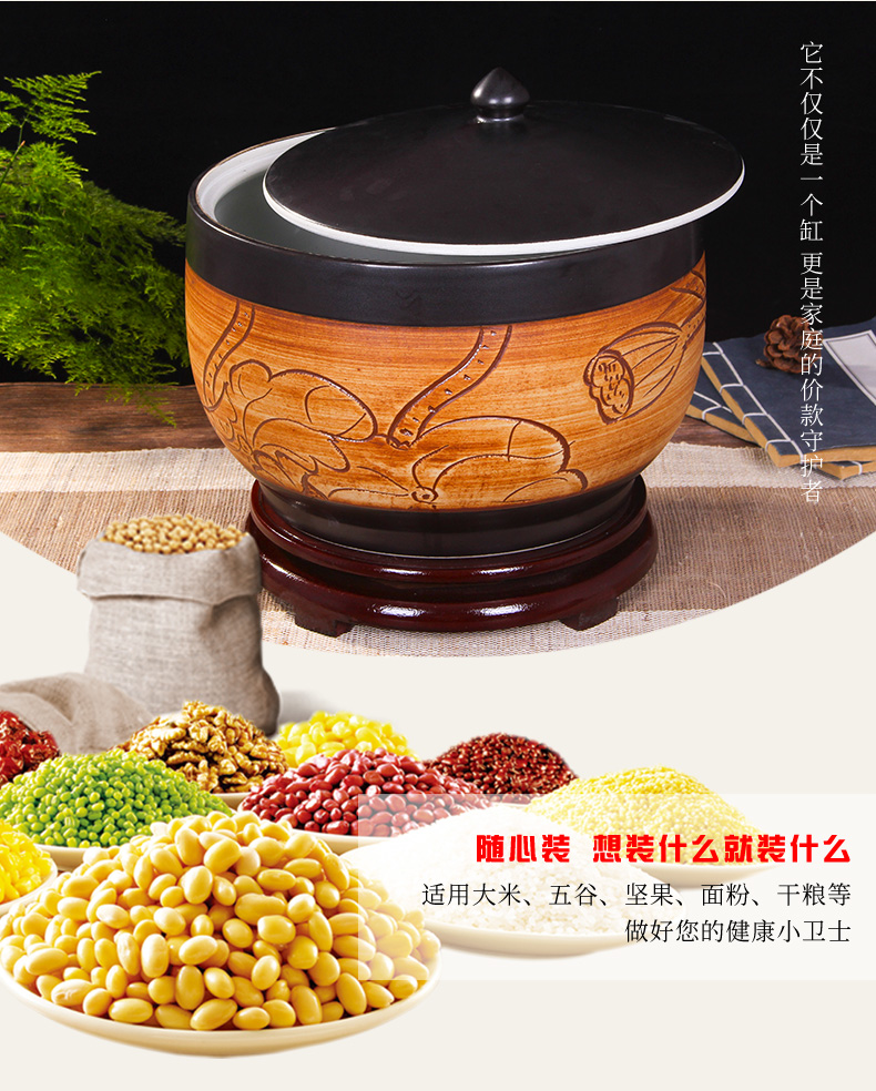 Art spirit of jingdezhen ceramic barrel ricer box store meter box with cover insect - resistant seal tank cylinder storage tank