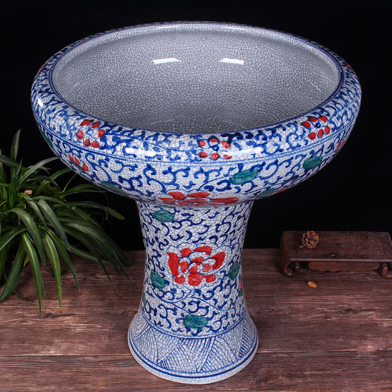 Jingdezhen ceramics pillar landing fish tank oversized LianHe flowerpot brocade carp cylinder goldfish bowl water lily bowl