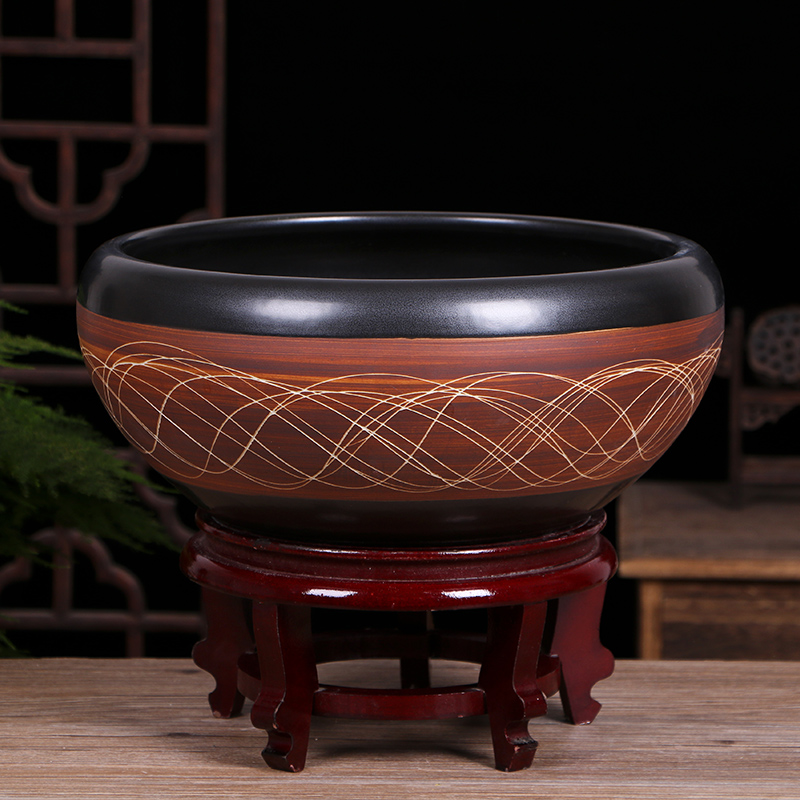 Jingdezhen ceramic goldfish bowl of small basin of water lily sitting room desktop to raise a goldfish bowl lotus basin water lily cylinder