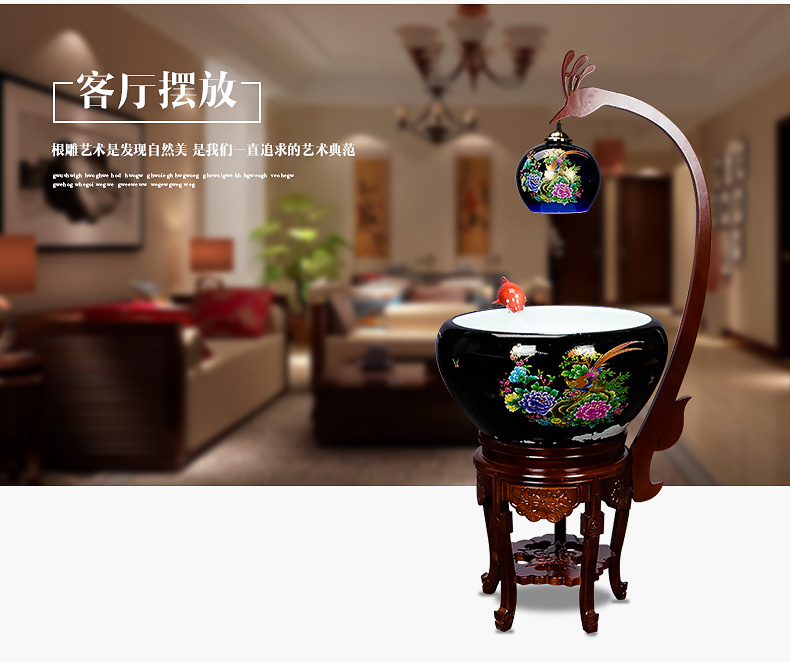 Super - large jingdezhen Chinese penjing ceramic porcelain home sitting room aquarium fish basin cycle indoor a goldfish bowl with lamp