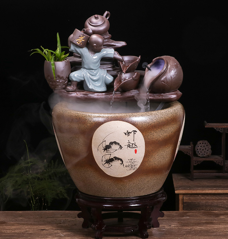 Jingdezhen ceramic creative goldfish bowl cordless desktop furnishing articles of small water circulating water tank