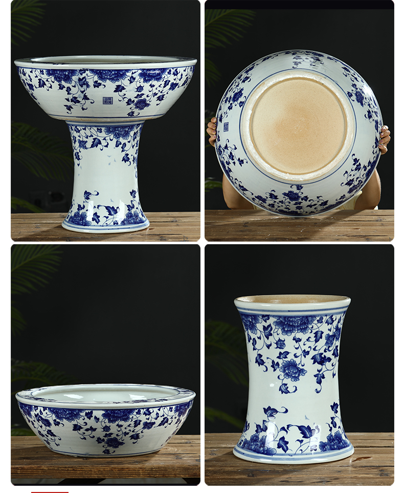 Jingdezhen ceramic pillar landing fish tank oversized basin courtyard to raise water lily bowl lotus goldfish bowl lotus cylinder